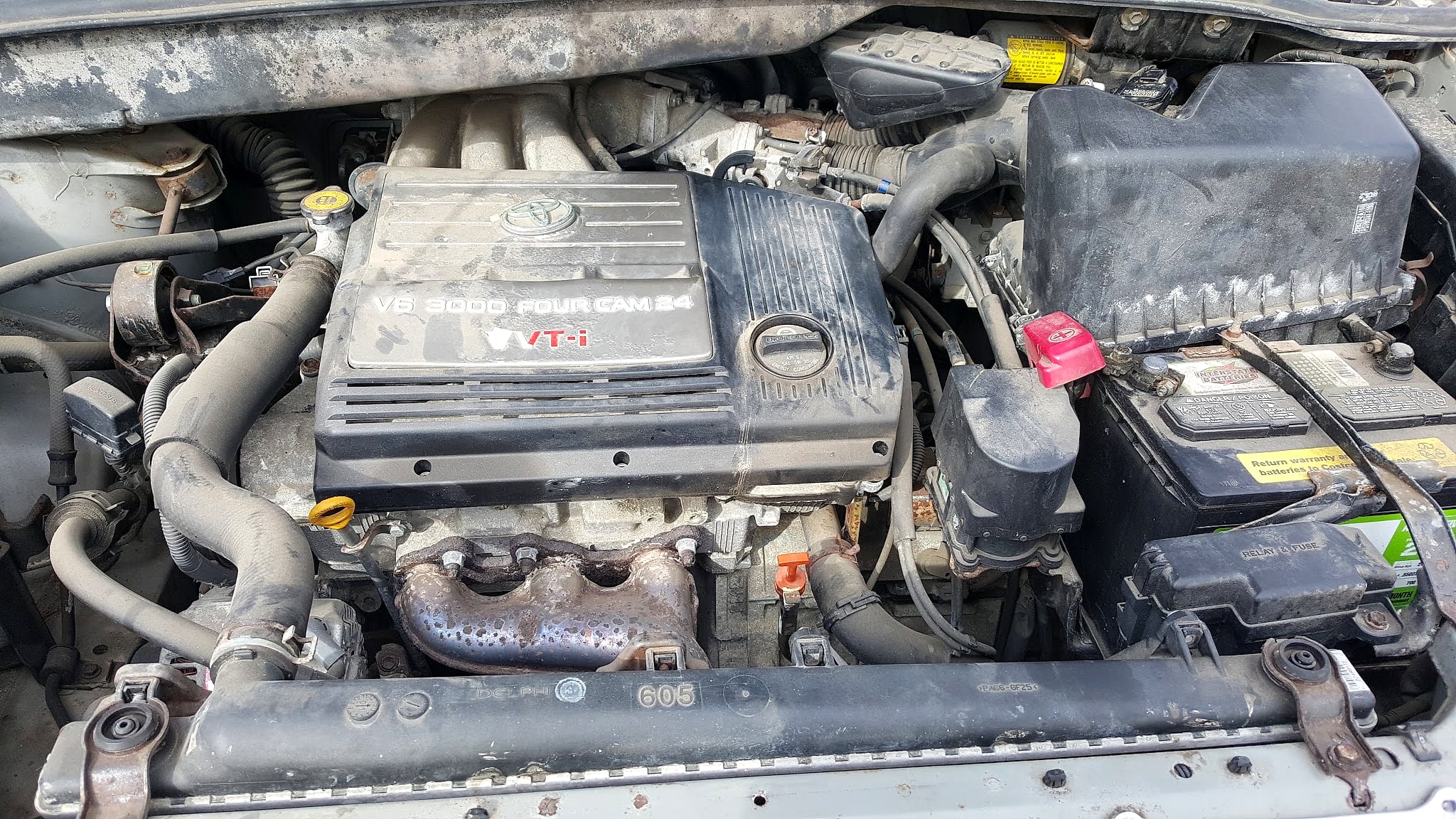 Toyota V6 engine bay opened up for work
